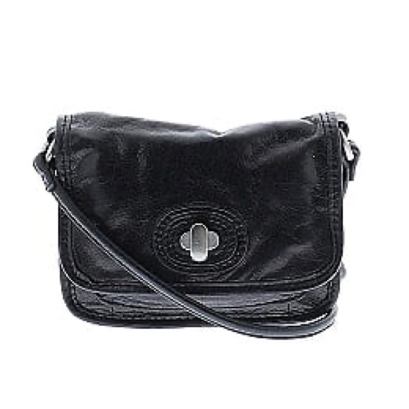 Vintage Fossil Black Leather Crossbody Purse Bag Small Strap Compartments - Picture 1 of 8